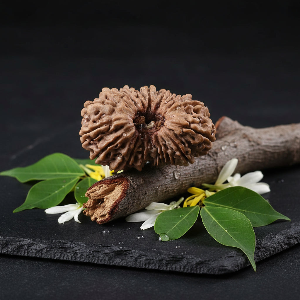 19 Mukhi Rudraksha is traditionally associated with Lord Narayana (Lord Vishnu) and is revered as a symbol of divine grace, prosperity, protection, and fulfillment.