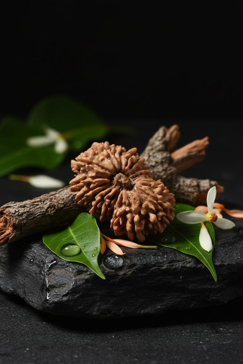The 20 Mukhi Rudraksha is traditionally associated with Lord Brahma, the Creator, and symbolizes divine wisdom, higher consciousness, creativity, and spiritual knowledge.